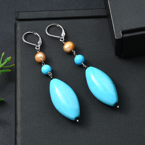 EverTrue blaue gef&auml;rbte Magnesit und gelbe gef&auml;rbte Perle Ohrringe -  62,80 ct. image number 1