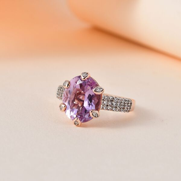 AA Rose De France Amethyst, weißer Zirkon Ring, 925 Silber rosévergoldet (Größe 19.00) ca. 4.58 ct image number 2