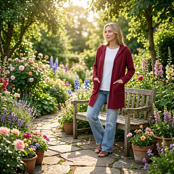 LA MAREY Langer Cardigan mit Kapuze und Taschen, 83cm, Rot image number 2