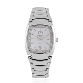 GENOA  - Eleganz-Uhr mit Mond- und Wochenanzeige, Japanisches Uhrwerk und Weißem Kristallzifferblatt, Reiner Edelstahl, 20 cm