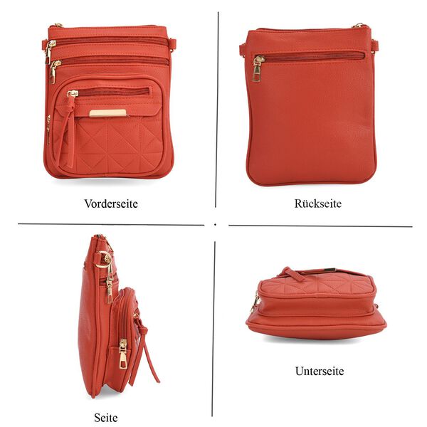 Crossbody-Tasche mit mehreren Reißverschlussfächern und gemustertem Gurt, 19x22cm, Grün image number 4