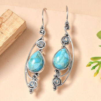 Sajen Silber - T&uuml;rkis, Paraiba Quarz Ohrringe 925 Silber rhodiniert ca. 11.95 ct