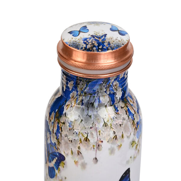 2er-Set - LIVMORE Kupfer-Trinkflasche mit 7-Chakra-Gravur (ca. 900 ml) und Armband mit Chakra-Perlen aus Edelsteinen - Wei&szlig; und Schmetterling image number 5