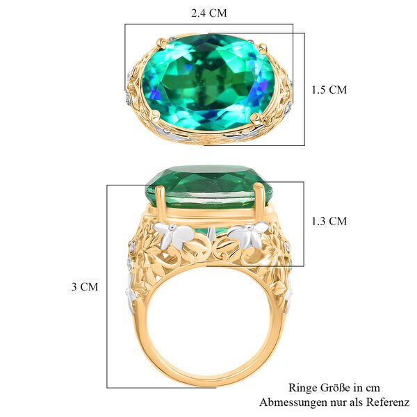 D joy Pfau Quarz Triplette, Weißer Zirkon Ring 925 Silber Rhodiniert und 750 Gelbgold Vermeil (Größe 16.00) ca. 14,02 ct image number 6