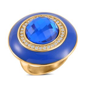 Blauer Kristall, Weißer Kristall Ring, Reiner Edelstahl emailliert, (Größe 17.00)