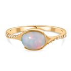 Natürlicher, äthiopischer Welo Opal, Weißer Zirkon Ring 925 Silber vergoldet (Größe 19.00) ca. 0,99 ct