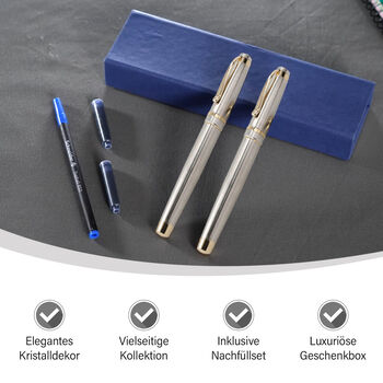 2er Set F&uuml;llfederhalter und Tintenschreiber, Silber