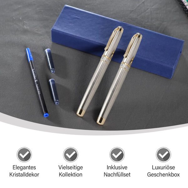 2er Set F&uuml;llfederhalter und Tintenschreiber, Silber image number 5