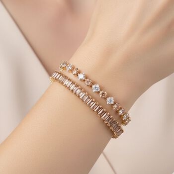 2er Set - Champagner Zirkonia, Wei&szlig;er Zirkonia Armband ca. 19 cm, Nickelfreies Messing, Goldfarben