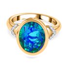 Pfau Quarz Triplette, Wei&szlig;er Zirkon Ring 925 Silber 750 Gelbgold Vermeil (Gr&ouml;&szlig;e 16.00) ca. 5,41 ct