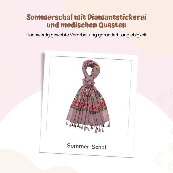 Leichter Sommer-Schal mit Diamantstickerei und Fransen, 68x180 cm, Lila image number 2