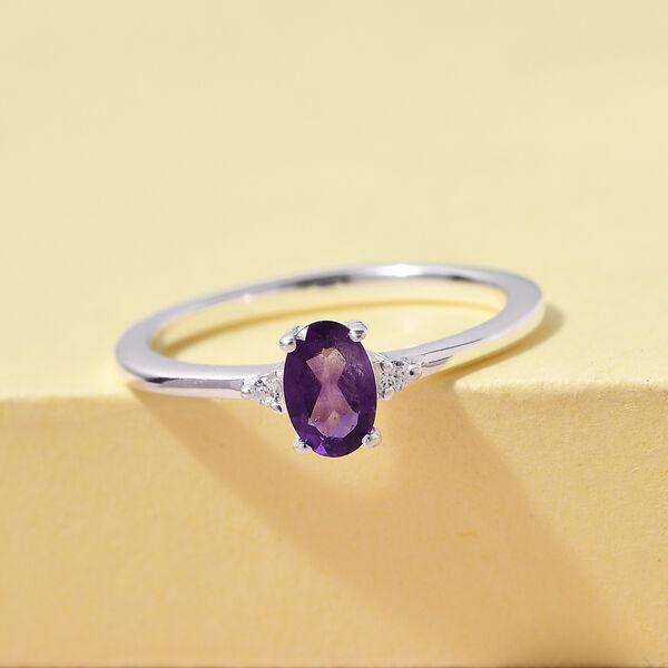 Afrikanischer Amethyst und Weißer Simulierter Diamant Ring 925 Silber  ca. 0,49 ct image number 2