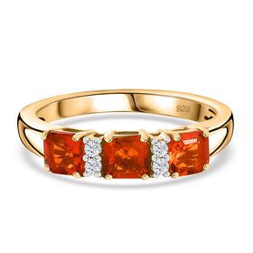 AAA Purpurroter Feuer Opal, Weißer Zirkon Ring 925 Silber 750 Gelbgold Vermeil (Größe 19.00) ca. 0,76 ct