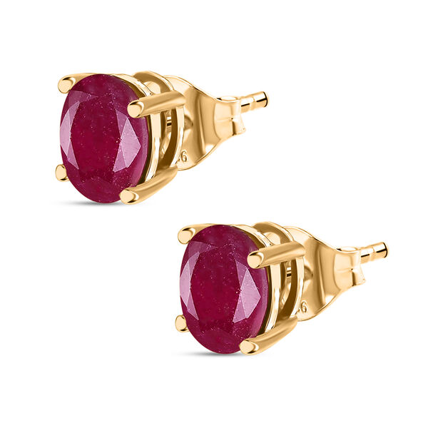 D'Joy Afrikanischer Rubin (Fissure gefüllt) Ohrringe 925 Silber 750 Gelb Vergoldet ca. 3.87 ct image number 4