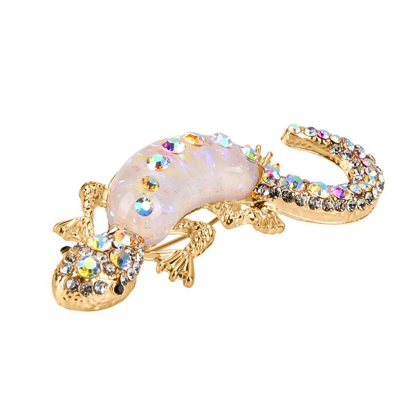 Harz und mehrfarbige Kristall-Brosche in Goldton, Eidechse image number 4