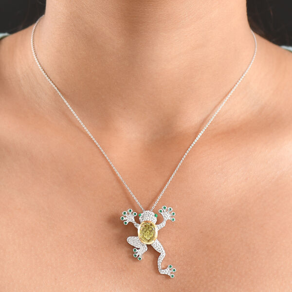 GP Trifono Kollektion- AAA Ouro Verde Quarz und Kanchanaburi blauer Saphir zweifarbiger Anhänger mit 50cm Kette - 3,53 ct. image number 3