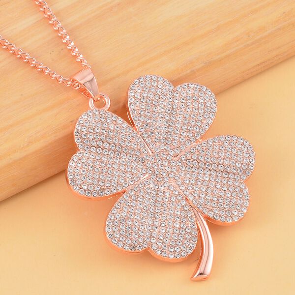 Kristall-Kleeblatt-Anh&auml;nger mit 73cm Kette in Ros&eacute;goldton image number 2