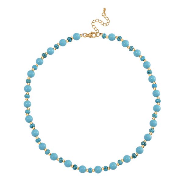Sleeping Beauty T&uuml;rkisfarbene Muschelperle (7-9 mm), Blauer Howlit Halskette ca. 45 cm+ 5 cm Extender, vergoldet image number 2