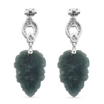 EXTREM SELTEN - D'Joy Nat&uuml;rlicher Olmek Jadeit, Wei&szlig;er Zirkonia Ohrringe 925 Silber rhodiniert