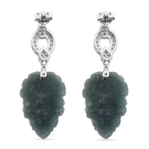 EXTREM SELTEN - D'Joy Nat&uuml;rlicher Olmek Jadeit, Wei&szlig;er Zirkonia Ohrringe 925 Silber rhodiniert image number 4