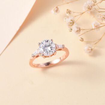 Moissanit Ring, 925 Silber 750 Ros&eacute;gold Vermeil - 1,88 ct.