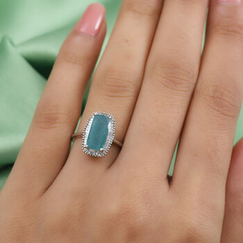 Grandidierit und Diamant Halo Ring 925 Silber Platin-&Uuml;berzug