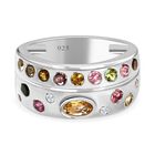 Nat&uuml;rlicher mehrfarbiger Turmalin Ring 925 Silber platiniert (Gr&ouml;&szlig;e 17.00) ca. 1.13 ct