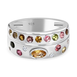 Natürlicher mehrfarbiger Turmalin Ring 925 Silber platiniert (Größe 17.00) ca. 1.13 ct