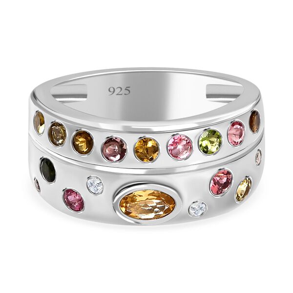 Nat&uuml;rlicher mehrfarbiger Turmalin Ring 925 Silber platiniert (Gr&ouml;&szlig;e 17.00) ca. 1.13 ct