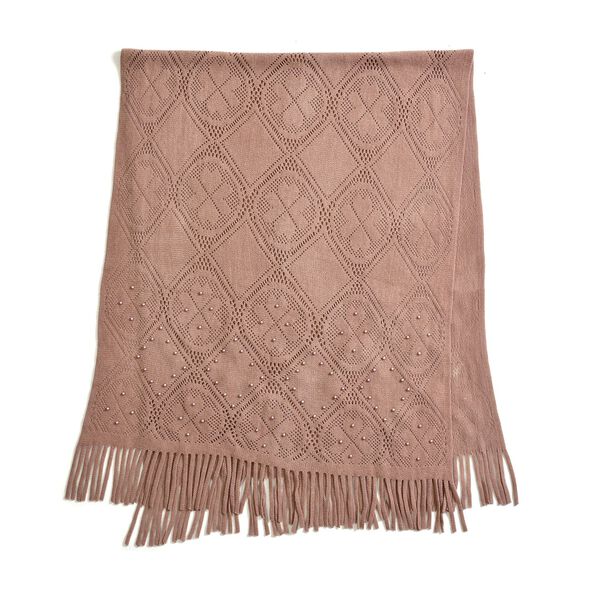 Strickschal mit Quasten und Perlen, Blush Rosa