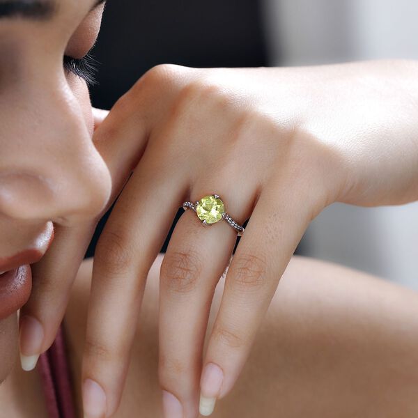 Ouro Verde-Quarz, wei&szlig;er Zirkon Ring, 925 Silber platiniert (Gr&ouml;&szlig;e 18.00) ca. 1.90 ct image number 3