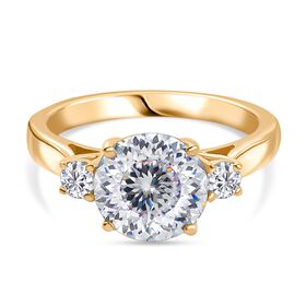 D'Joy 100 Facetten Moissanit Ring 925 Silber 750 Gelbgold Vermeil (Größe 19.00) ca. 2,80 ct