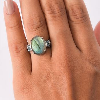 Labradorit, Himmelblauer Topas Ring 316L Edelstahl (Gr&ouml;&szlig;e 16.00) ca. 9.96 ct