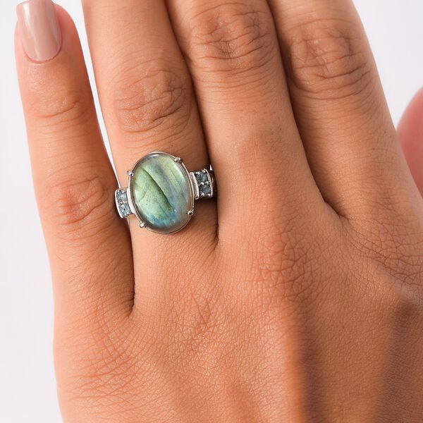 Labradorit, Himmelblauer Topas Ring 316L Edelstahl (Gr&ouml;&szlig;e 16.00) ca. 9.96 ct image number 2