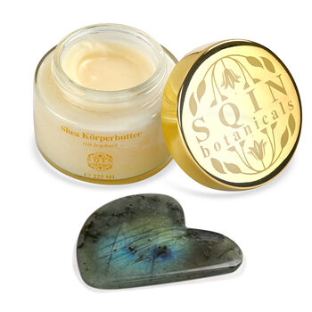 SQIN botanicals Shea K&ouml;rperbutter mit Jojoba&ouml;l inkl. Labradorit Gua Sha, 225ml