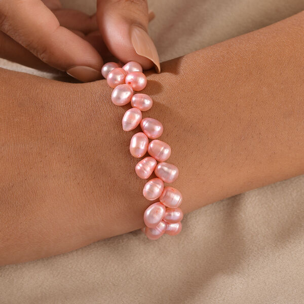 Rosa gefärbtes Süßwasserperle Armband, 19+5cm image number 3
