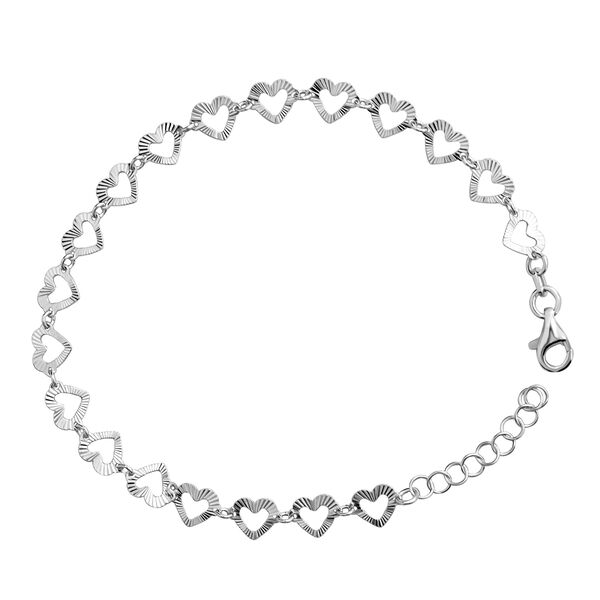 18cm Armband mit diamantgeschliffenen Herzmotiven, 925 Silber rhodiniert