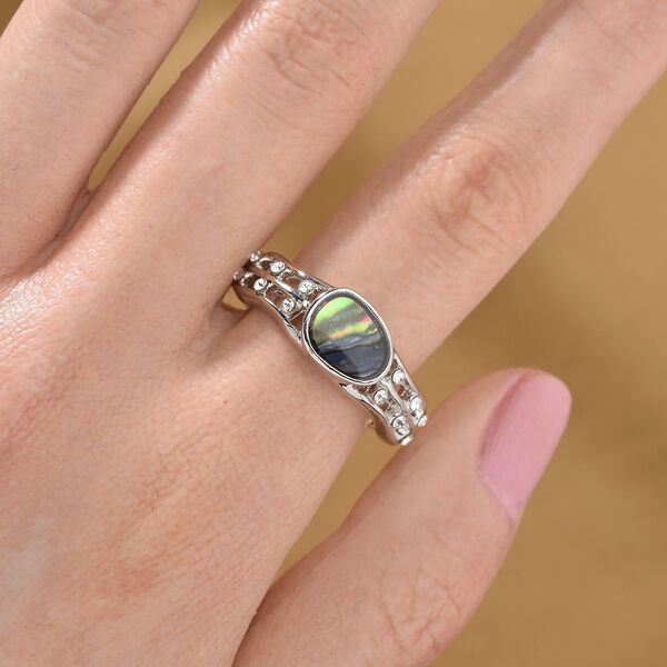 J Francis gefertigt mit SWAROVSKI- Abalone Muschel und wei&szlig;er Kristall Ring in Silberton image number 3