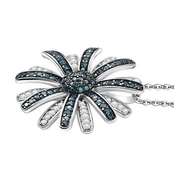 D'Joy blauer und wei&szlig;er Diamant Anh&auml;nger mit 50cm Kette - 1 ct.