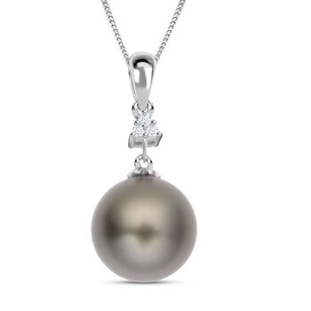 12-13mm Tahiti Perle und Moissanit Anh&auml;nger mit Kette