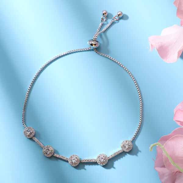 Weißes Zirkonia Bolo-Armband, ca. 15-23 cm, reines Messing ca. 5,00 ct image number 2