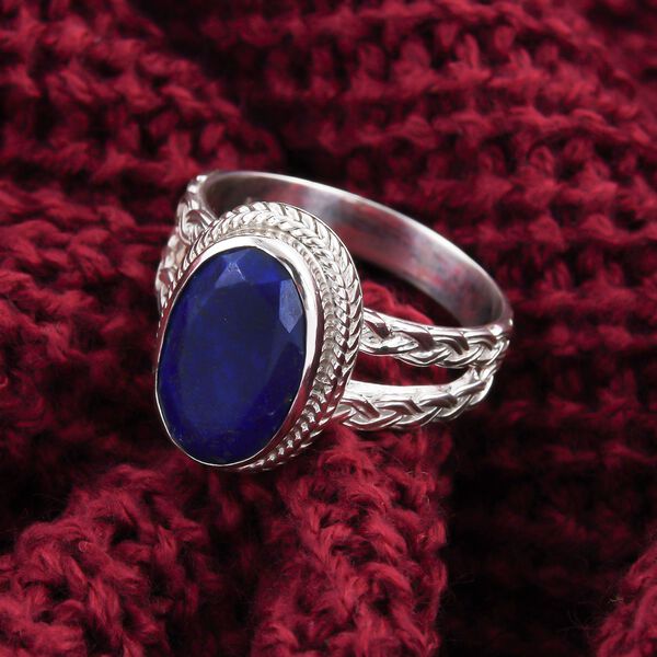 Royal Bali - Lapislazuli-Ring, 925 Silber Schwarz oxidiert (Gr&ouml;&szlig;e 16.00) ca. 6.31 ct image number 2