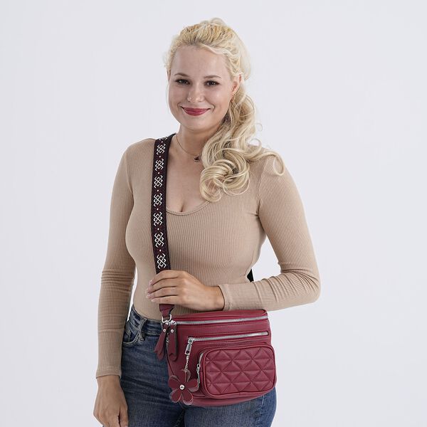 PU Crossbody Tasche mit gemustertem Riemen, 22x8x19cm, Rot image number 3