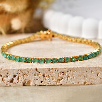 D'Joy AAA Kagem Sambischer Smaragd Armband ca. 20 cm 925 Silber 750 Gelbgold vermeil ca. 7,29 ct.