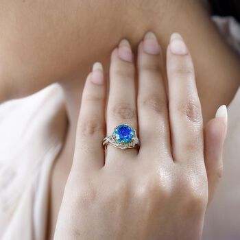 Pfau Triplette Quarz, Wei&szlig;er Zirkon Ringe 925 Silber Gelbgold Vermeil (Gr&ouml;&szlig;e 21.00) ca. 4,94 ct