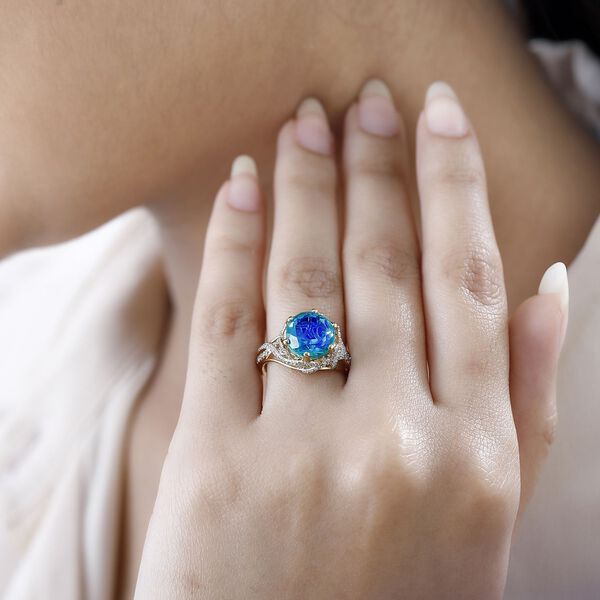 Pfau Triplette Quarz, Wei&szlig;er Zirkon Ringe 925 Silber Gelbgold Vermeil (Gr&ouml;&szlig;e 21.00) ca. 4,94 ct image number 3