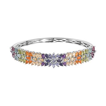 Mehrfarbiger Edelstein-Armreif ca. 19 cm 925 Silber rhodiniert ca. 11,75 ct.