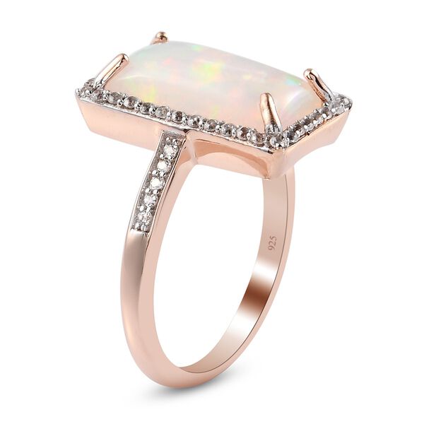 Nat&uuml;rlicher &Auml;thiopischer Opal und Zirkon Halo Ring 925 Silber Rosegold Vermeil image number 5