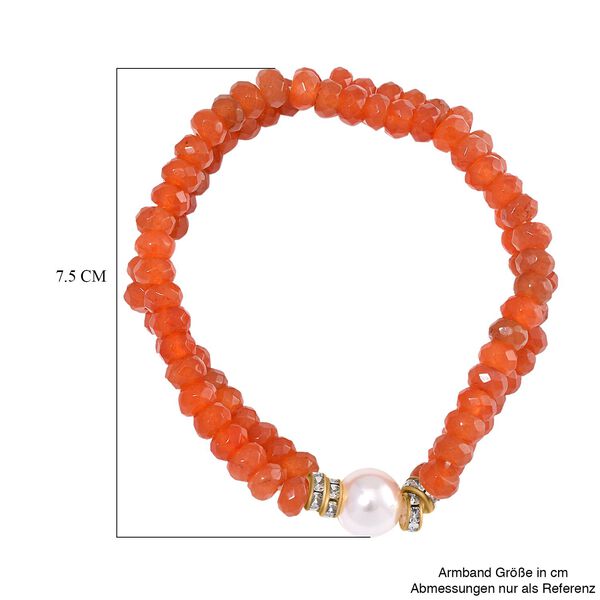 Wei&szlig;e Muschelkernperle, Roter Achat Armband ca. BR-Stretch cm Legierung Standard gelb vergoldet image number 5