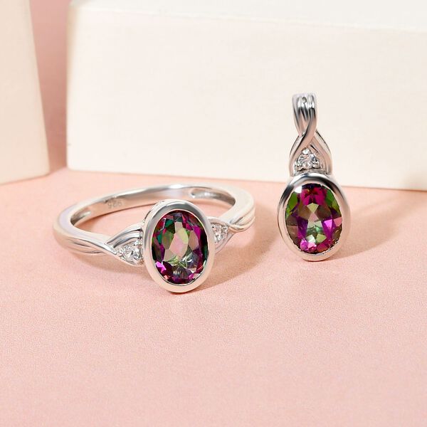 Nordlicht Mystik Topas Ring und Anh&auml;nger, 925 Silber platiniert ca. 3.08 ct image number 2